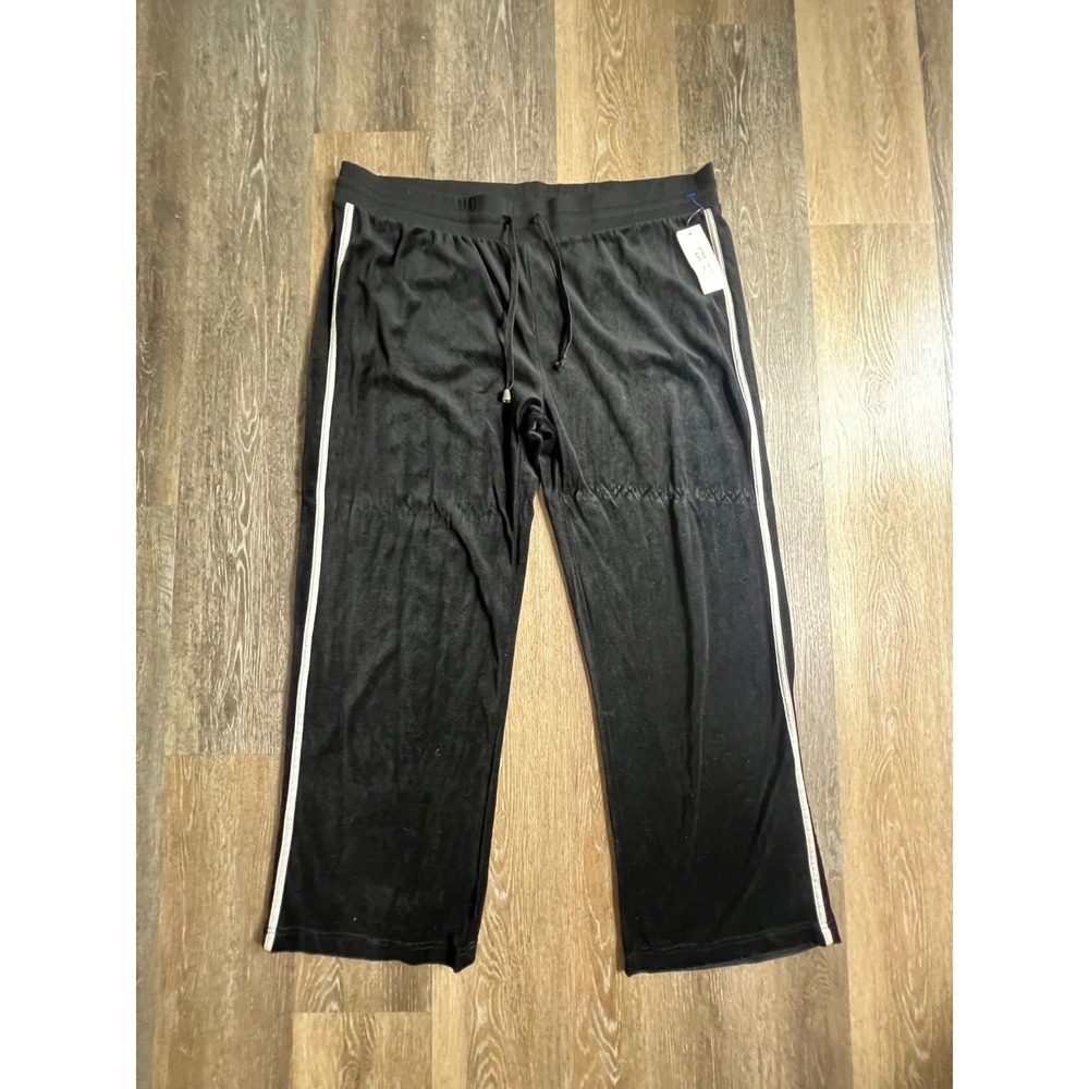 The Trend Velour Track Pants Womens 3X Black Side Stripe Wide Leg Y2K Joggers